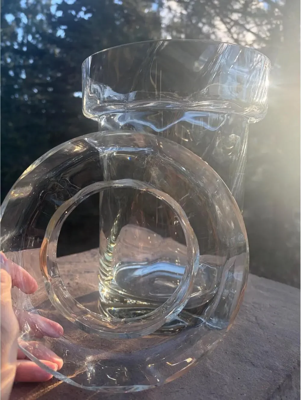 vintage Clear swirl Glass ice bucket wine Champagne cooler wih removable collar